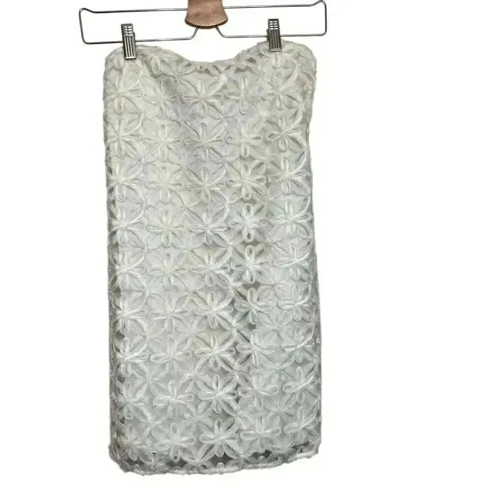 NWT WeWoreWhat Women's Ivory Lattice Lace Strapless A-Line Mini Dress Size 4